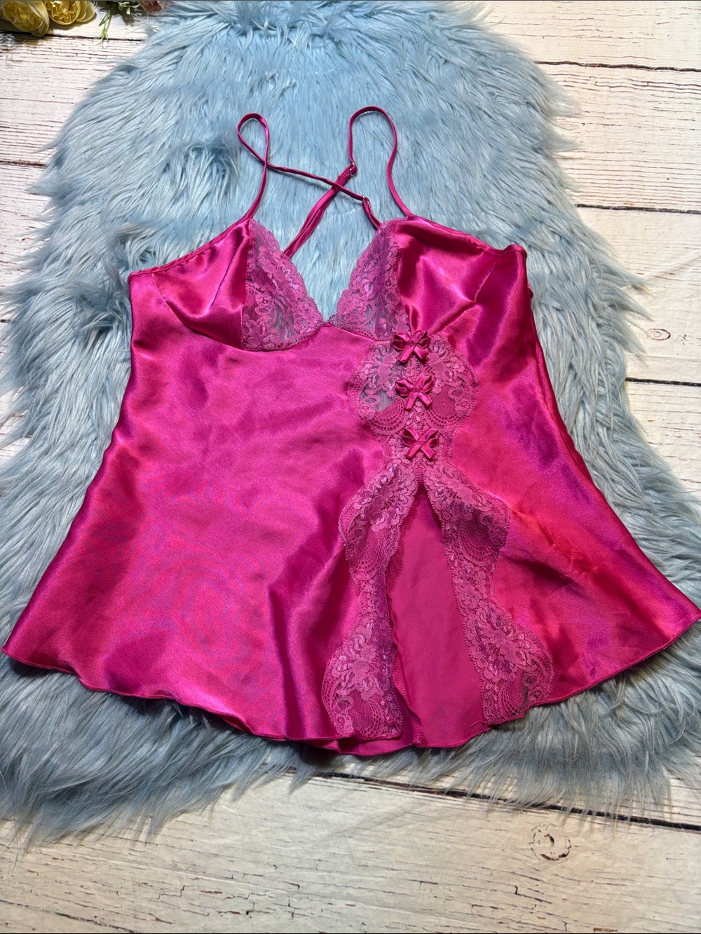 Surprise Parties Fuchsia Lace-Trim Satin Chemise Sz M